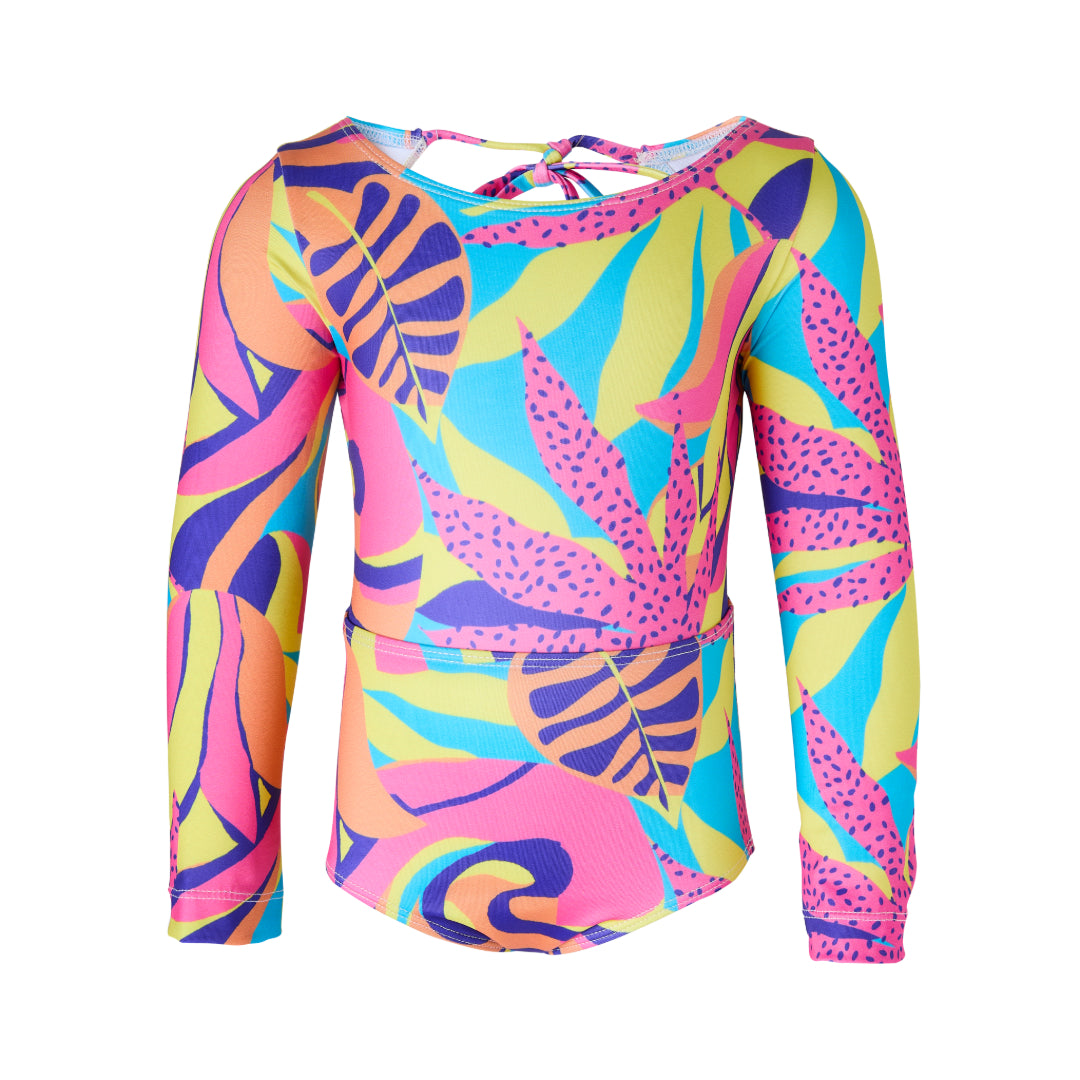 Girls Long Sleeved Swimsuit - Luminous Leaves - Lily