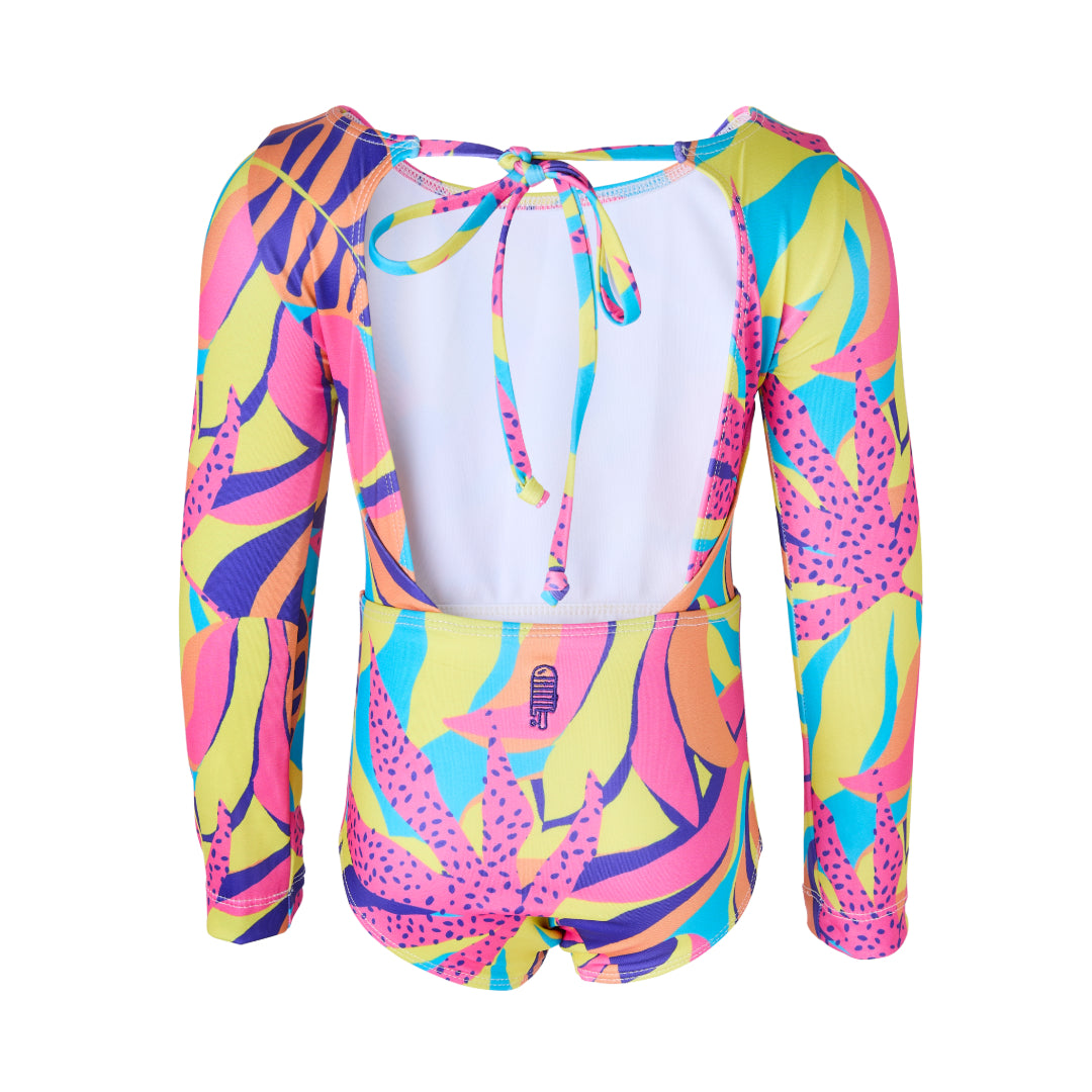 Girls Long Sleeved Swimsuit - Luminous Leaves - Lily